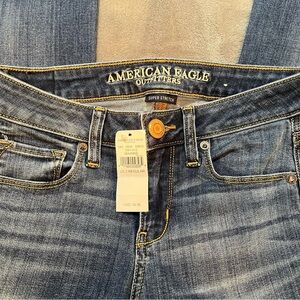 American Eagle Blue Super Stretch Jeans with Distressed Look